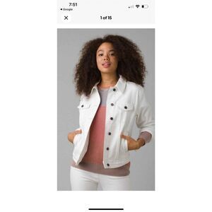 Prana White Slate Rim Denim Jacket Sz Medium Distressed